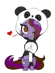 Size: 859x1123 | Tagged: safe, artist:xxmissteaxx, derpibooru import, oc, oc:symphony diamond, unofficial characters only, earth pony, pony, animal costume, clothes, costume, female, mare, panda costume, simple background, solo, transparent background