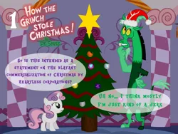 Size: 1024x768 | Tagged: safe, artist:bronybyexception, derpibooru import, discord, sweetie belle, pony, advent calendar, christmas, christmas tree, dr. seuss, how the grinch stole christmas, the grinch, tree