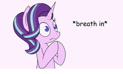 Size: 1200x720 | Tagged: safe, artist:artattax, artist:pj-nsfw, derpibooru import, starlight glimmer, pony, :t, animated, boi, breathing, frown, gif, meme, reaction image, simple background, solo, white background, wide eyes