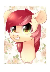 Size: 724x1040 | Tagged: artist:rizzych, bust, derpibooru import, flower, grin, portrait, rose, roseluck, safe, smiling, solo