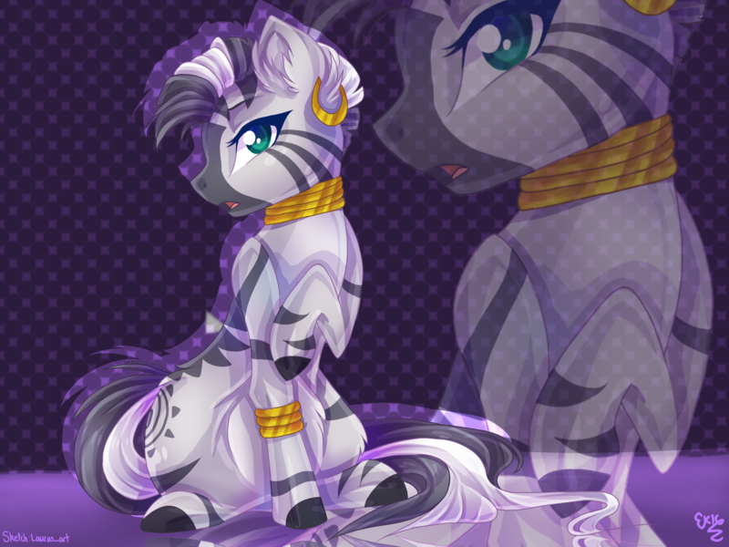 Size: 2048x1536 | Tagged: safe, artist:animorphsfan, artist:laurast, derpibooru import, zecora, zebra, collaboration, raised hoof, solo