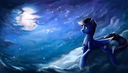 Size: 3308x1873 | Tagged: safe, artist:l1nkoln, derpibooru import, oc, unofficial characters only, pegasus, pony, cloud, moon, night, night sky, scenery, scenery porn, solo, unshorn fetlocks