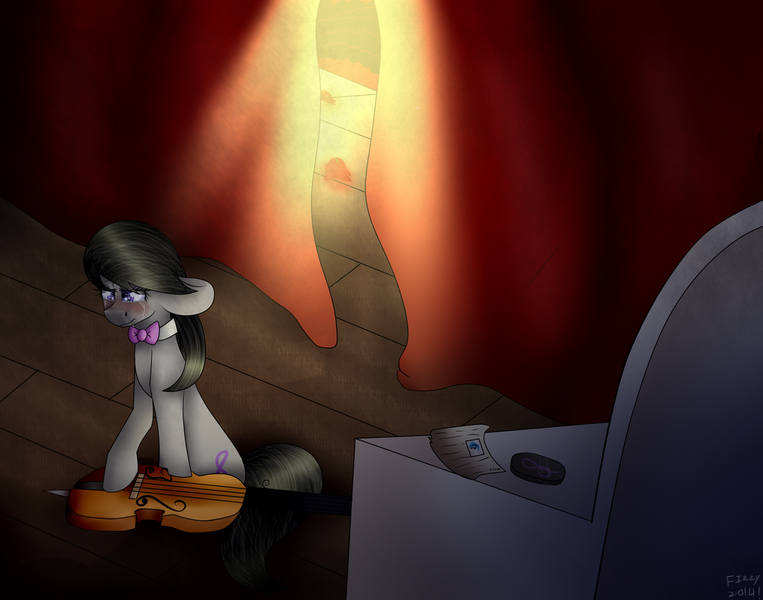 Size: 1024x805 | Tagged: artist:fizzy2014, bowtie, cello, crying, curtain, derpibooru import, musical instrument, octavia melody, safe, solo