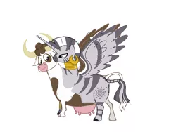 Size: 1057x793 | Tagged: source needed, useless source url, safe, artist:theunknowenone1, derpibooru import, daisy jo, zecora, alicorn, cow, pony, zebra, conjoined, fusion, horn, horns, mega evolution, multiple heads, pokémon, simple background, two heads, udder, wat, white background, wings, zebrow