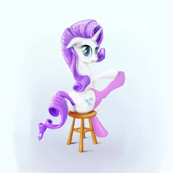 Size: 900x900 | Tagged: suggestive, artist:stratodraw, derpibooru import, rarity, pony, unicorn, clothes, female, looking back, mare, sitting, solo, stockings, stool