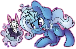 Size: 8327x5410 | Tagged: safe, artist:cutepencilcase, derpibooru import, trixie, pony, rabbit, unicorn, absurd resolution, bunny out of the hat, crossed arms, female, glowing horn, hat, magic, mare, simple background, telekinesis, transparent background, vector