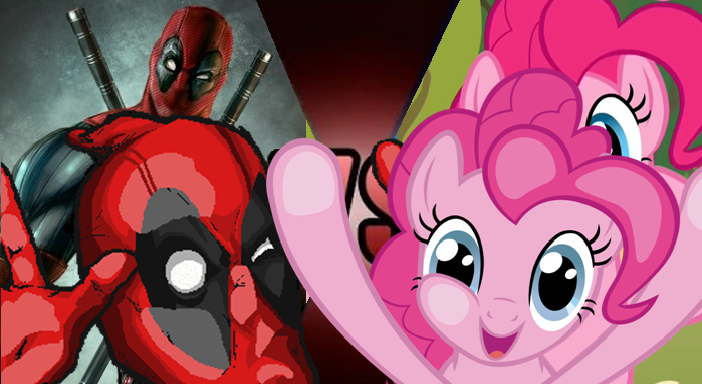 Size: 702x384 | Tagged: deadpool, death battle, derpibooru import, fourth wall pose, pinkie pie, safe, screwattack.com