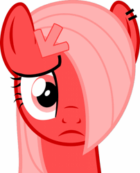 Size: 1021x1264 | Tagged: safe, artist:arifproject, derpibooru import, oc, oc:downvote, ponified, unofficial characters only, pony, derpibooru, animated, derpibooru ponified, ear piercing, eye shimmer, gif, hair accessory, hair over one eye, meta, piercing, sad, simple background, solo, vector, white background
