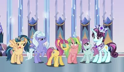 Size: 5440x3168 | Tagged: safe, artist:themexicanpunisher, derpibooru import, indigo zap, lemon zest, principal abacus cinch, sour sweet, sugarcoat, sunny flare, ponified, equestria girls, alternate universe, crystal empire, equestria girls ponified, queen cinch, shadow five