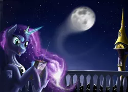 Size: 3500x2500 | Tagged: artist:pony-way, canterlot, castle, celestial mechanics, derpibooru import, implied princess celestia, moon, moon work, night, princess luna, radio control, safe, solo