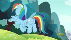 Size: 1920x1080 | Tagged: butt blush, derpibooru import, edit, edited screencap, editor:joshua, female, flying, no second prances, plot, rainbow dash, rainbutt dash, safe, screencap, solo