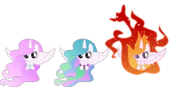Size: 5000x2487 | Tagged: safe, artist:orin331, derpibooru import, nightmare star, princess celestia, absurd resolution, cewestia, cute, cutelestia, filly, foal, looking at you, mane of fire, pink-mane celestia, simple background, transparent background, younger