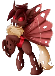 Size: 1785x2500 | Tagged: artist:exceru-karina, bipedal, changeling, derpibooru import, hybrid, moth, mothling, oc, original species, red changeling, safe, simple background, solo, species swap, transparent background