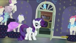 Size: 1920x1080 | Tagged: safe, derpibooru import, edit, edited screencap, editor:joshua, screencap, rarity, pony, unicorn, the saddle row review, butt blush, female, manehattan, mannequin, mare, plot, rarity for you, rearity, saddle row, solo