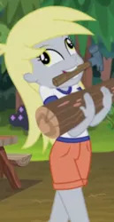 Size: 340x660 | Tagged: safe, derpibooru import, screencap, derpy hooves, equestria girls, legend of everfree, cropped, hammer, mouth hold, silly human, solo