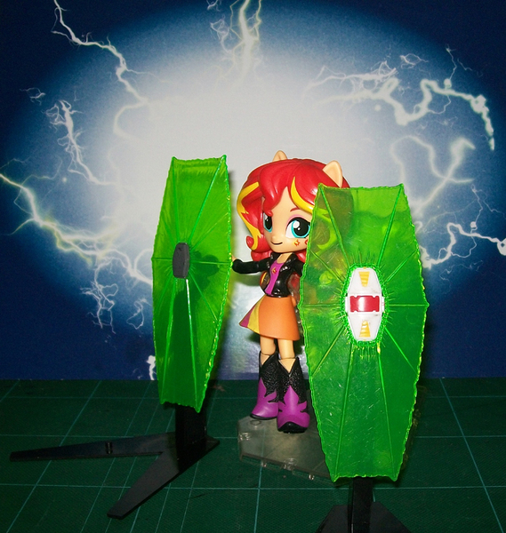 Size: 850x897 | Tagged: safe, derpibooru import, sunset shimmer, equestria girls, beam shield, clothes, doll, equestria girls minis, eqventures of the minis, irl, photo, shield, skirt, solo, toy