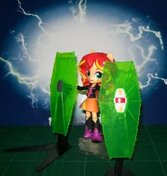 Size: 850x897 | Tagged: safe, derpibooru import, sunset shimmer, equestria girls, beam shield, clothes, doll, equestria girls minis, eqventures of the minis, irl, photo, shield, skirt, solo, toy