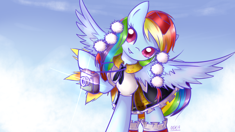 Size: 1600x900 | Tagged: safe, artist:nika191319, derpibooru import, rainbow dash, original species, tengu, youkai, clothes, costume, crossover, cute, dashabetes, digital art, dress, karasu tengu, rainbow dash always dresses in style, shameimaru aya, solo, tengudash, touhou