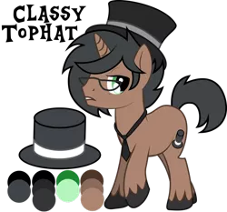 Size: 1024x955 | Tagged: safe, artist:matteglaze, derpibooru import, oc, oc:classy tophat, unofficial characters only, pony, commission, hat, male, necktie, reference sheet, simple background, solo, stallion, transparent background