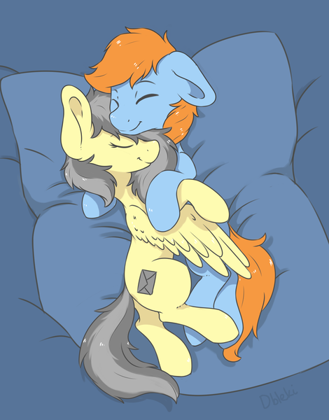 Size: 2500x3192 | Tagged: artist:dbleki, cuddling, derpibooru import, eyes closed, male, oc, oc:wolfix, oc x oc, safe, shipping, snuggling, straight, unofficial characters only