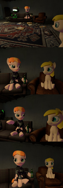 Size: 1400x4184 | Tagged: safe, artist:soad24k, derpibooru import, oc, oc:chipper leaf, oc:copper, oc:green, unofficial characters only, pony, 3d, controller, cyoa, cyoa:filly adventure, female, gmod, mare