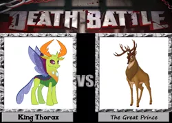 Size: 1008x720 | Tagged: bambi, changedling, changeling, crossover, death battle, derpibooru import, disney, exploitable meme, king thorax, meme, safe, the great prince, thorax, to where and back again