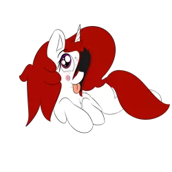 Size: 2000x2000 | Tagged: safe, artist:xwoofyhoundx, derpibooru import, oc, oc:red velvet, unofficial characters only, pony, unicorn, 2017 community collab, derpibooru community collaboration, acne, chest fluff, freckles, hair over one eye, side, simple background, solo, tongue out, transparent background