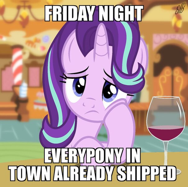 Size: 897x890 | Tagged: alcohol, artist:dashiesparkle, artist:derpymadness, artist:slb94, bored, derpibooru import, image macro, implied shipping, lonely, meme, safe, solo, starlight glimmer, wine, wine glass