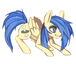 Size: 640x542 | Tagged: safe, artist:nuggetz, derpibooru import, oc, oc:astral blitzen, unofficial characters only, pegasus, pony, 2017 community collab, derpibooru community collaboration, eyeshadow, female, grin, hair over one eye, makeup, mare, simple background, smiling, solo, transparent background