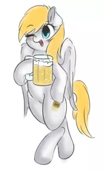 Size: 1186x1920 | Tagged: safe, artist:wickedsilly, derpibooru import, oc, oc:beer pony, unofficial characters only, pegasus, pony, alcohol, beer, bipedal, cute, ocbetes, open mouth, smiling, solo