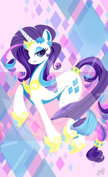 Size: 1174x1920 | Tagged: safe, artist:meastudios, derpibooru import, part of a set, rarity, ear piercing, earring, jewelry, lineless, looking at you, piercing, rainbow power, regalia, solo, watermark, wingding eyes