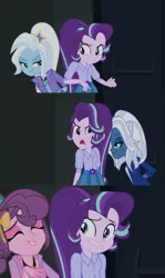 Size: 4183x7000 | Tagged: safe, artist:limedazzle, derpibooru import, night glider, starlight glimmer, sugar belle, trixie, equestria girls, absurd resolution, alternate hairstyle, alternate universe, clothes swap, comic, equestria girls-ified, lidded eyes, smiling, trio