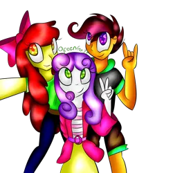 Size: 5599x5599 | Tagged: safe, artist:greenfox27, derpibooru import, apple bloom, scootaloo, sweetie belle, equestria girls, cutie mark crusaders