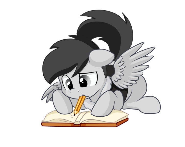 Size: 1722x1368 | Tagged: safe, artist:pridark, derpibooru import, oc, unofficial characters only, pony, book, clothes, cute, jacket, male, pencil, simple background, small, solo, stallion, transparent background, writer, writing