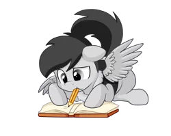 Size: 1722x1368 | Tagged: safe, artist:pridark, derpibooru import, oc, unofficial characters only, pony, book, clothes, cute, jacket, male, pencil, simple background, small, solo, stallion, transparent background, writer, writing