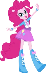 Size: 9076x14362 | Tagged: safe, artist:sugar-loop, derpibooru import, pinkie pie, equestria girls, .ai available, .svg available, absurd resolution, alternative cutie mark placement, balloon, boots, box art, bracelet, clothes, doll, eqg promo pose set, equestria girls plus, facial cutie mark, high heel boots, jewelry, open mouth, ponied up, ponytail, simple background, skirt, solo, transparent background, vector