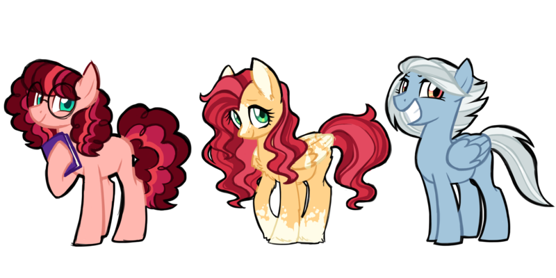 Size: 4000x2000 | Tagged: safe, artist:azure-art-wave, derpibooru import, oc, oc:cranberry tart, oc:poinsettia, oc:silver streak, unofficial characters only, earth pony, pegasus, pony, glasses, offspring, parent:cheese sandwich, parent:fleetfoot, parent:fluttershy, parent:limestone pie, parent:sunburst, parent:twilight sparkle, parents:cheeselight, parents:flutterburst, parents:limefoot, simple background, transparent background