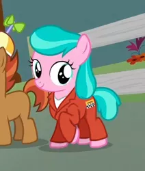 Size: 323x381 | Tagged: aquamarine, aquamarine wears everything, button mash, clothes, cropped, crusaders of the lost mark, derpibooru import, edit, edited screencap, joel robinson, jumpsuit, liquid button, mystery science theater 3000, outfit, safe, screencap