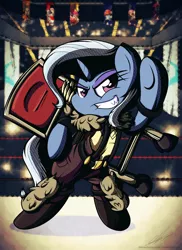 Size: 1600x2200 | Tagged: safe, artist:therandomjoyrider, derpibooru import, trixie, pony, unicorn, beowulf, clothes, crossover, female, mare, skullgirls, solo