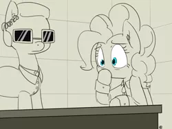 Size: 1280x962 | Tagged: agent smith, artist:pabbley, crossover, derpibooru import, monochrome, neo noir, no mouth, partial color, pinkie pie, ponified, safe, the matrix