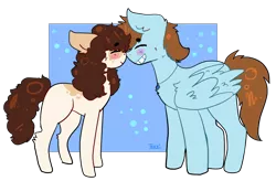 Size: 1190x783 | Tagged: safe, artist:bunnyghostt, derpibooru import, oc, oc:charlie, oc:sorren, unofficial characters only, pegasus, pony, blushing, charren, couple, cute, jewelry, male, necklace, simple background, spots, straight, transparent background
