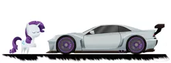 Size: 2652x988 | Tagged: safe, artist:oinktweetstudios, derpibooru import, rarity, benefactor feltzer, car, eyes closed, grand theft auto, gta v, pointy ponies, simple background, solo, supercar, white background