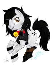 Size: 2436x3347 | Tagged: safe, artist:kanthara, derpibooru import, oc, oc:double m, unofficial characters only, earth pony, pony, 2018 community collab, derpibooru community collaboration, bell, bell collar, boots, clothes, collar, hair bangs, hair beads, male, pose, simple background, solo, stallion, traditional art, transparent background, vest
