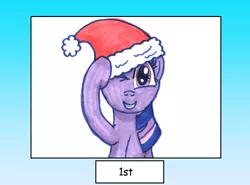 Size: 810x600 | Tagged: safe, artist:bbqninja501st, derpibooru import, twilight sparkle, pony, advent calendar, hat, looking at you, one eye closed, santa hat, smiling, solo, wink