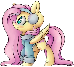 Size: 5983x5405 | Tagged: safe, artist:cutepencilcase, derpibooru import, fluttershy, pegasus, pony, absurd resolution, blushing, bottomless, chest fluff, clothes, cyan eyes, digital art, earmuffs, female, fluffy, grey sweater, hoof fluff, looking up, mare, neck fluff, partial nudity, pink hair, pink mane, pink tail, profile, simple background, solo, standing, sweater, sweatershy, transparent background, turtleneck, unshorn fetlocks, yellow coat