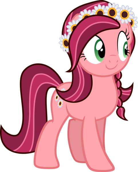 Size: 972x1209 | Tagged: safe, artist:rustle-rose, derpibooru import, gloriosa daisy, ponified, earth pony, pony, equestria girls, legend of everfree, braid, equestria girls ponified, female, floral head wreath, flower, mare, simple background, smiling, solo, transparent background, vector