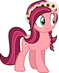 Size: 972x1209 | Tagged: safe, artist:rustle-rose, derpibooru import, gloriosa daisy, ponified, earth pony, pony, equestria girls, legend of everfree, braid, equestria girls ponified, female, floral head wreath, flower, mare, simple background, smiling, solo, transparent background, vector