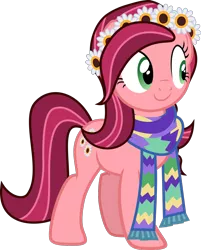 Size: 972x1209 | Tagged: safe, artist:rustle-rose, derpibooru import, gloriosa daisy, ponified, earth pony, pony, equestria girls, legend of everfree, clothes, equestria girls ponified, female, floral head wreath, flower, flower in hair, mare, scarf, simple background, solo, transparent background, vector