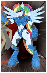 Size: 925x1412 | Tagged: suggestive, artist:ponymaan, derpibooru import, queen chrysalis, queen haydon, rainbow dash, oc, anthro, robot, unguligrade anthro, comic:lyra-lyra's bizarre adventure, equestria girls, rainbow rocks, abuse, barefoot, breasts, chrysabuse, comic, feet, female, fight, jojo's bizarre adventure, missile, pain, r-dash 5000, race swap, sexy outfit, small breasts, species swap, stand