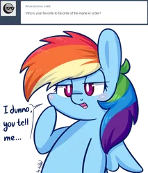 Size: 1024x1204 | Tagged: safe, artist:dsp2003, derpibooru import, rainbow dash, pegasus, pony, ask, blushing, chibi, comic, female, mare, open mouth, simple background, single panel, solo, style emulation, transparent background, tumblr